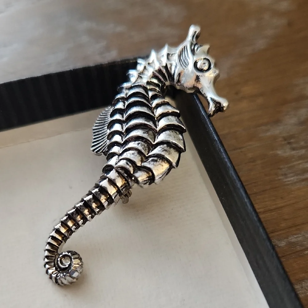 Silver Tone Seahorse Brooch